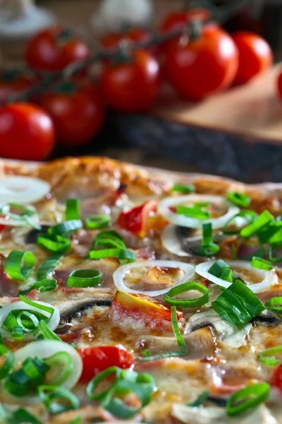 Närbild av färskt bakad pizza — Stockfoto