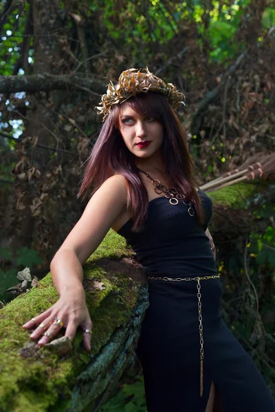 Witch in dark forest — Stock Photo, Image