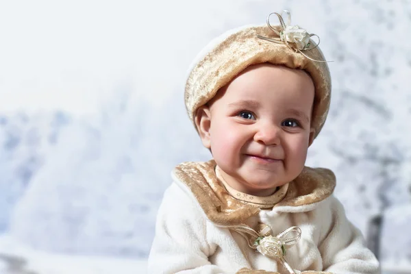 Little girl in beige coat — Stock Photo, Image