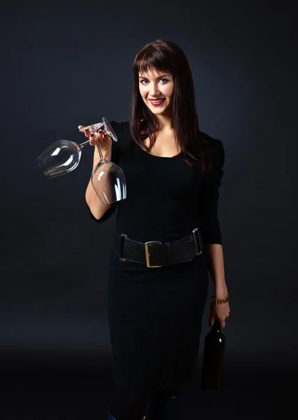 Young beautiful woman with red wine — Stock Photo, Image