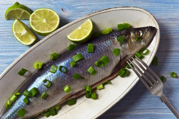 Arenque con cebolla verde — Foto de Stock