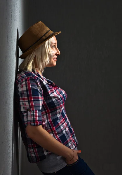 Young woman in checkered  shirt — Stock Photo, Image