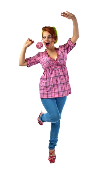 Young beautiful woman with candy — Stock Photo, Image