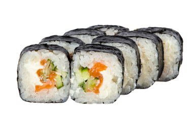 Beyaz bir arka planda Japon yılan balığı suşisi.