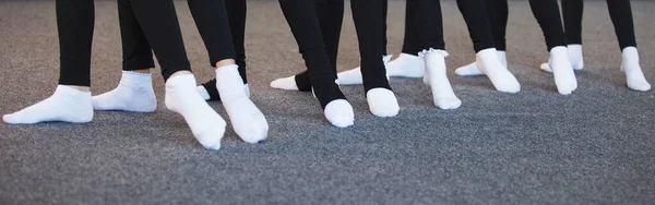 Row Legs Teenage Girls Black Tights White Socks Dance Ballet — Stock Photo, Image