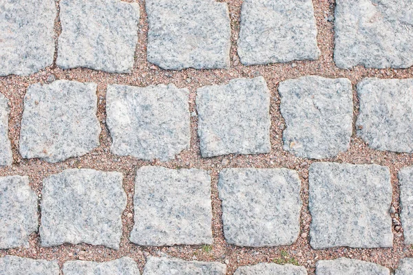 Tekstura Tło Kamienny Bruk Szary Granit Układany Rzędach Brązowymi Szwami — Zdjęcie stockowe