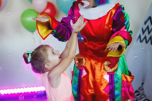 Children Play Have Fun Clown Birthday Party — Stock Photo, Image