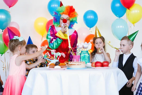 Children Play Have Fun Clown Birthday Party — Stock Photo, Image