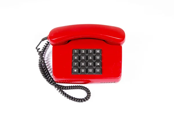 Telefone Vintage Vermelho Com Botões Fundo Isolado Branco — Fotografia de Stock