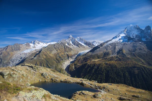 Horské jezero ve vysokých horách — Stock fotografie