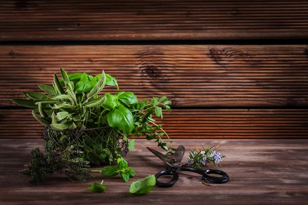 Gyógynövények a fából készült háttér — Stock Fotó