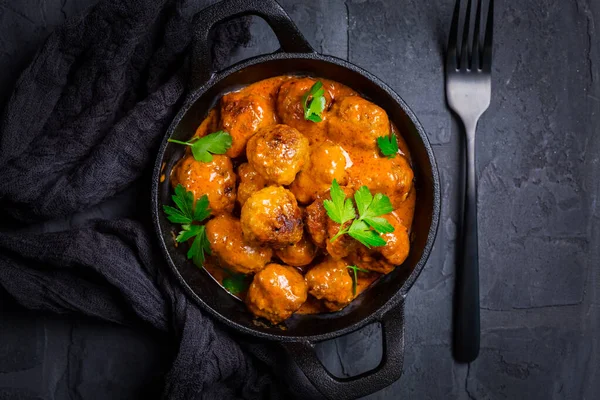 Albóndigas Con Salsa Tomate Negro — Foto de Stock