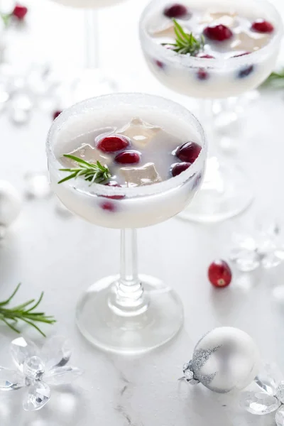 White Christmas Margarita Punch Cranberries Rosemary Marble Background — Stock Photo, Image