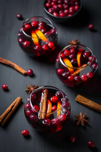 Mulled Wine Orange Cranberries Cinnamon Anise — Stock Photo, Image