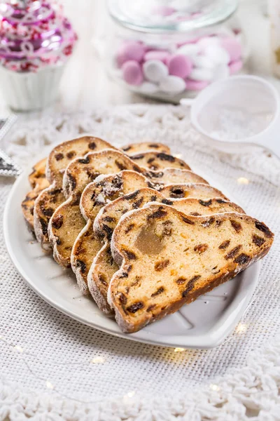 Tradizionale Natale Stollen Con Zucchero Velo Torta Natale Pane Natale — Foto Stock