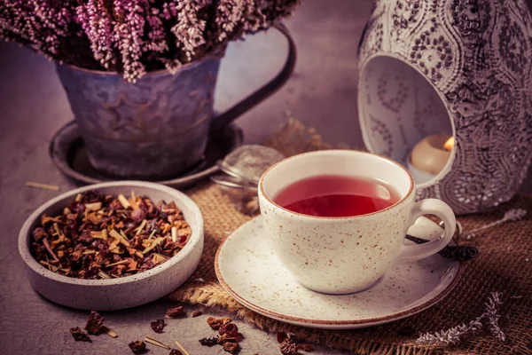 Cup Fruit Tea Dried Tea Leaves Vintage Look — Stock Photo, Image