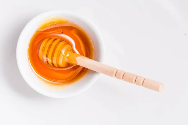 Honey Wooden Honey Dipper White Background — Stock Photo, Image