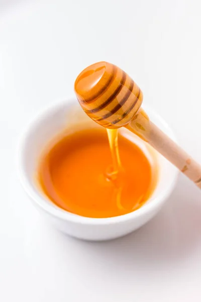 Honey Wooden Honey Dipper White Background — Stock Photo, Image