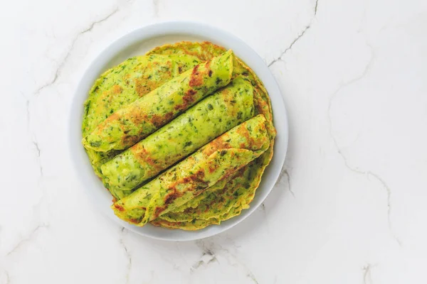 Delicious Homemade Ramson Pancakes Crepes White Background — Stock Photo, Image