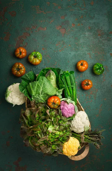 Асортимент Органічних Овочів Зеленому Фоні — стокове фото