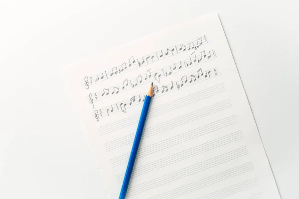 Zufällige Noten Mit Bleistift Musik Und Konzept Komponieren — Stockfoto