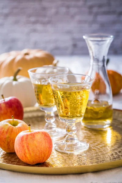 Apple Cider Fresh Apples Pumpkins Thanksgiving Autumn — Stock Photo, Image