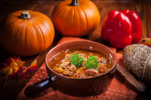 Gourmet hjärtlig gulaschsoppa — Stockfoto