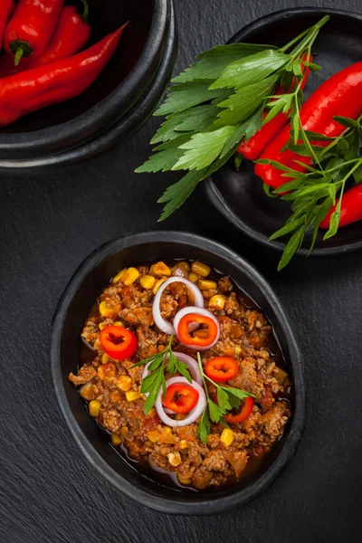 Chilli con carne in pan — Stock Photo, Image