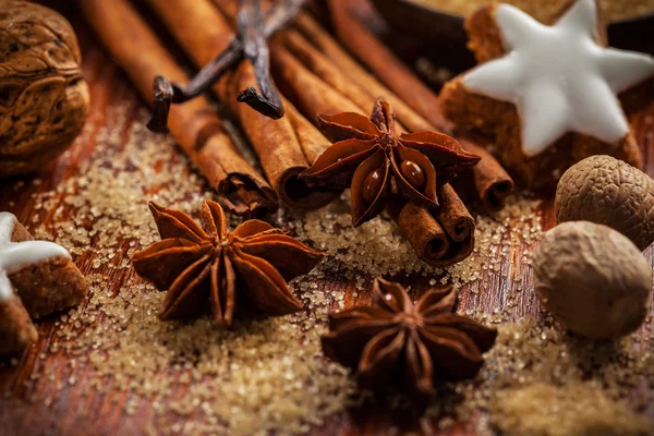 Baking ingredients and spices for Christmas cookies — Stock Photo, Image