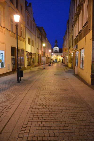 This is a view of Zary town at night. April 29, 2016. Zary, Poland.