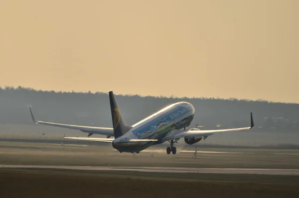 瑞安航空飞机在特殊绘画 — 图库照片