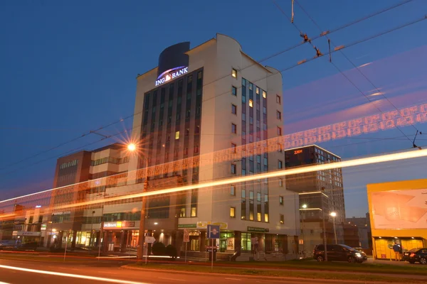 Lublin natt stadsutsikt — Stockfoto