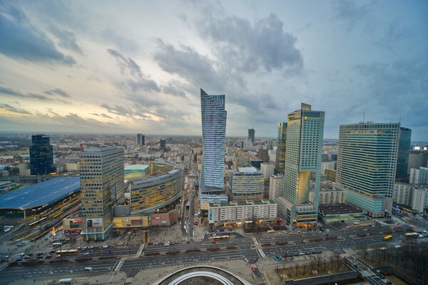 This is a view of Warsaw Downtown. February 2, 2016. Warsaw, Poland.