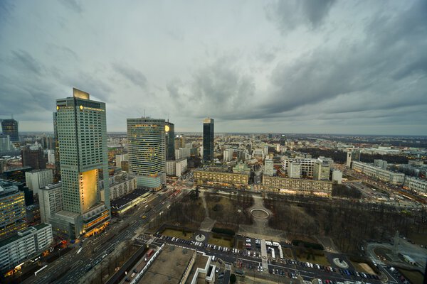 This is a view of Warsaw Downtown. February 2, 2016. Warsaw, Poland.