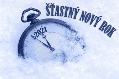Yeni yıl kartı 2021, Çek dilinde mutlu yıllar 2021, Stastny novy rok metni, gece yarısına kadar geri sayım.