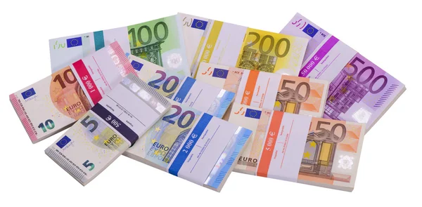 Euro banknotes as group laying on table — Stock Photo, Image