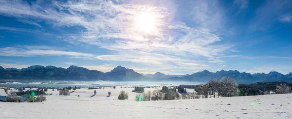 Panoramisch Landschap Winter Met Bergen Beieren — Stockfoto