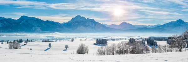 Panoramisch Landschap Winter Met Bergen Beieren — Stockfoto