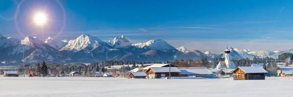 Panoramatická Krajina Zimě Horami Bavorsku — Stock fotografie