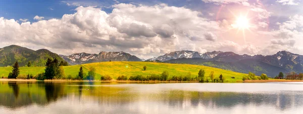 Paysage Panoramique Bavière Avec Montagnes Alpines Prairie Printemps — Photo