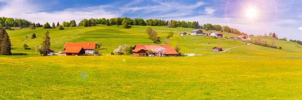 Panoramiczny Krajobraz Bawarii Alpejskimi Górami Łąkami Wiosną — Zdjęcie stockowe