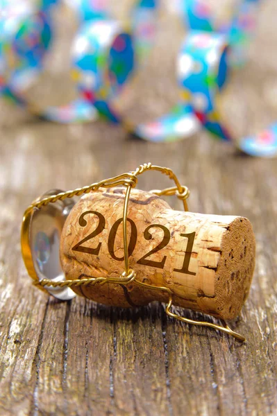 Cortiça Champanhe Com Data Ano 2021 — Fotografia de Stock