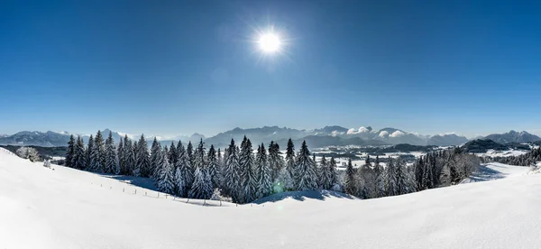 Paysage Panoramique Hiver Avec Montagnes Alpines Bavière — Photo