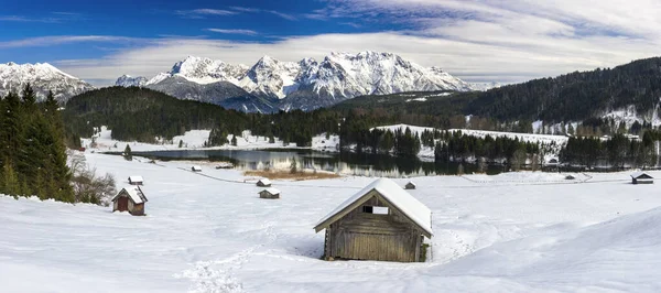 Paisagem Panorâmica Inverno Com Montanhas Alpes Baviera — Fotografia de Stock