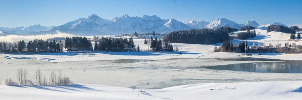 Paysage Panoramique Hiver Avec Montagnes Alpines Bavière — Photo