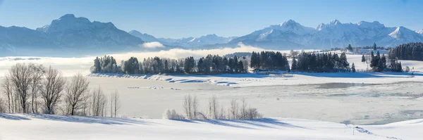 Kışın Bavyera Daki Alp Dağlarıyla Panoramik Manzara — Stok fotoğraf