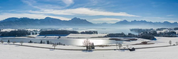 Panoramisch Landschap Winter Met Bergen Beieren — Stockfoto