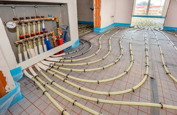 Underfloor Heating Construction New Residential House — Stock Photo, Image