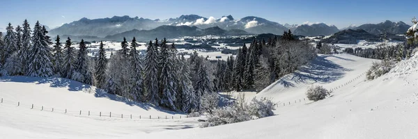 Almanya Bavyera Soğuk Kış Gününde Güzel Panoramik Manzara Wirh Dağ — Stok fotoğraf