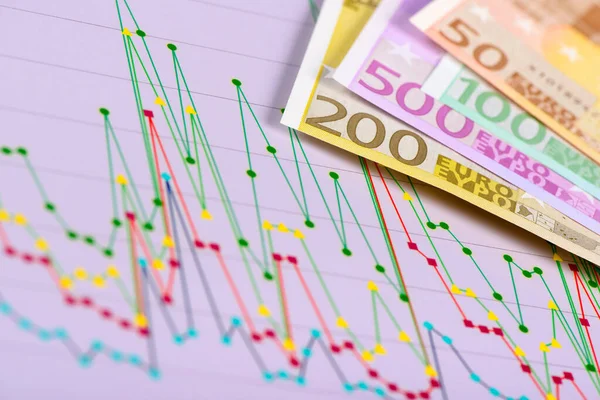 Euro Banknotes Chart Stock Exchange — Stock Photo, Image